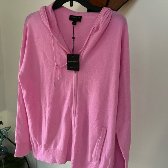 NWT Charter Club Pink Cashmere Zip-Up Hoodie - Picture 3 of 5